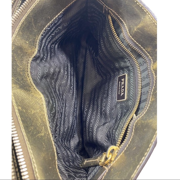 Prada Gold Saffiano & Canvas Tote Beige Leather Cross Body Bag with Entrupy - Picture 11 of 12
